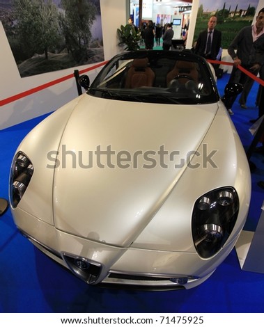 MILAN, ITALY - FEBRUARY 17: Alfa Romeo prototype in exhibition at Lombardy regional stand, Italy pavilion at BIT, International Tourism Exchange Exhibition on February 17, 2011 in Milan, Italy.