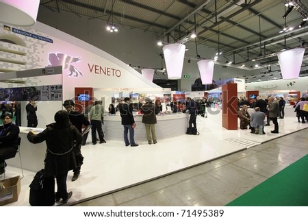 MILAN, ITALY - FEBRUARY 17: People visit Veneto regional tourism stand, Italy pavilion at BIT, International Tourism Exchange Exhibition on February 17, 2011 in Milan, Italy.