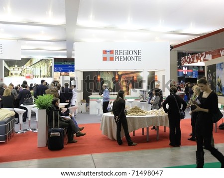 MILAN, ITALY - FEBRUARY 17: People visit Piemonte regional tourism stand, Italy pavilion at BIT, International Tourism Exchange Exhibition on February 17, 2011 in Milan, Italy.