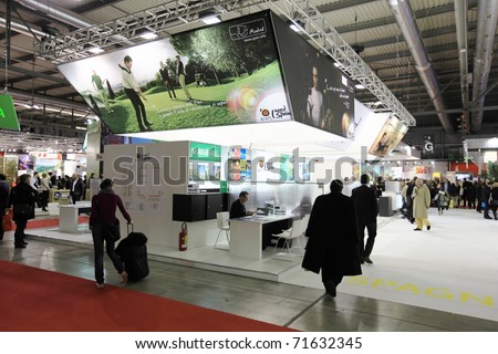 MILAN, ITALY - FEBRUARY 17: People visit the Spain national tourism stands at the World pavilion at BIT, International Tourism Exchange Exhibition on February 17, 2011 in Milan, Italy.