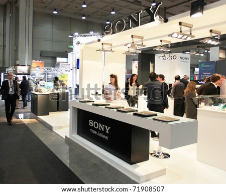 MILAN, ITALY - OCT. 21: People visiting SONY office technology stands at SMAU, national fair of business intelligence and information technology October 21, 2009 in Milan, Italy.