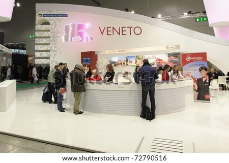 MILAN, ITALY - FEBRUARY 17: People visiting Veneto regional stand at Italian pavilion tourism during BIT International Tourism Exchange Exhibition on February 17, 2011 in Milan, Italy.