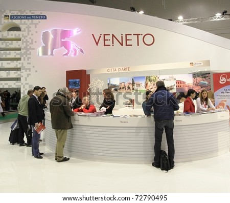 MILAN, ITALY - FEBRUARY 17: People visiting Veneto regional stand at Italian pavilion tourism during BIT International Tourism Exchange Exhibition on February 17, 2011 in Milan, Italy.