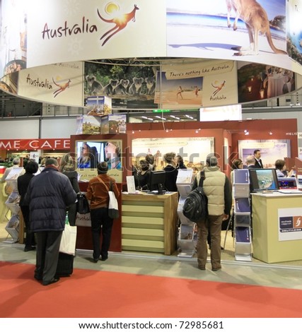 MILAN, ITALY - FEBRUARY 17: People visiting Australia tourism national stand, World pavilion at BIT, International Tourism Exchange Exhibition on February 17, 2011 in Milan, Italy.
