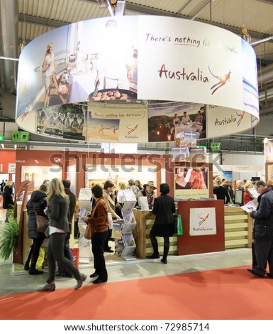 MILAN, ITALY - FEBRUARY 17: People visiting Australia tourism national stand, World pavilion at BIT, International Tourism Exchange Exhibition on February 17, 2011 in Milan, Italy.