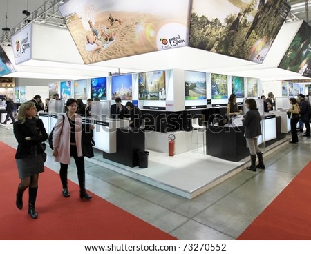 MILAN, ITALY - FEBRUARY 20: People visit Spain tourism pavilion during BIT, International Tourism Exchange Exhibition on February 20, 2010 in Milan, Italy.