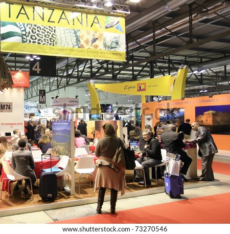 MILAN, ITALY - FEBRUARY 20: People visit Tanzania tourism stand during BIT, International Tourism Exchange Exhibition on February 20, 2010 in Milan, Italy.
