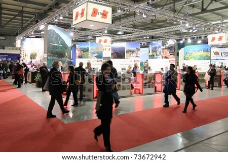 MILAN, ITALY - FEBRUARY 20: People visit World tourism pavilion during BIT, International Tourism Exchange Exhibition on February 20, 2010 in Milan, Italy.