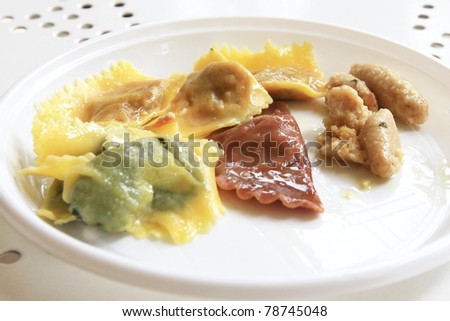 MANTOVA, ITALY - JUNE 14: Close-up of local pasta tortelli at Golosaria, national fair of food and gastronomy culture June 14, 2010 in Mantova, Italy.