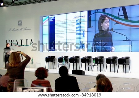 MILAN, ITALY - FEBRUARY 20: People assist at Ministery of Tourism, Italy\'s conference during BIT, International Tourism Exchange Exhibition February 20, 2010 in Milan, Italy.
