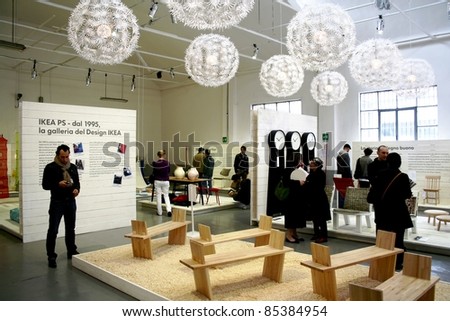 MILAN, ITALY - APRIL 20: People visit Ikea exhibition pavilion during Fuorisalone, fashion and public design festival show April 20, 2009 in Milan, Italy.
