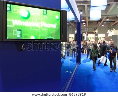 MILAN, ITALY - OCT. 20: Close up of Windows phone brand during SMAU, international fair of business intelligence and information technology October 20, 2010 in Milan, Italy