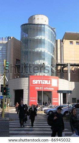 MILAN, ITALY - OCT. 20: People at the entrance of SMAU, international fair of business intelligence and information technology October 20, 2010 in Milan, Italy.