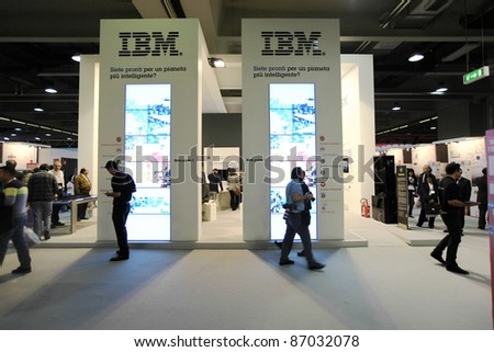 MILAN, ITALY - OCT. 19: People visit IBM technologies stand during SMAU, international fair of business intelligence and information technology October 19, 2011 in Milan, Italy.