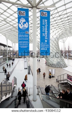 MILAN, ITALY - FEBRUARY 17: People enter BIT, International Tourism Exchange Exhibition on February 17, 2011 in Milan, Italy.