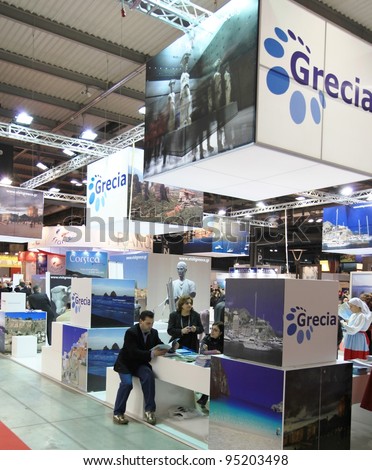 MILAN, ITALY - FEBRUARY 17: People visiting Greece tourism area at BIT, International Tourism Exchange Exhibition on February 17, 2011 in Milan, Italy.