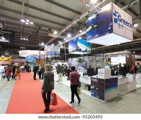 MILAN, ITALY - FEBRUARY 17: People visiting Greece tourism area at BIT, International Tourism Exchange Exhibition on February 17, 2011 in Milan, Italy.