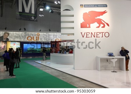 MILAN, ITALY - FEBRUARY 16: People visit Veneto regional stand at Italy national exhibition area during BIT, International Tourism Exchange Exhibition February 16, 2012 in Milan, Italy.