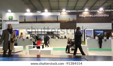 MILAN, ITALY - FEBRUARY 16: People at Lombardia regional tourism exhibition area during BIT, International Tourism Exchange Exhibition February 16, 2012 in Milan, Italy.