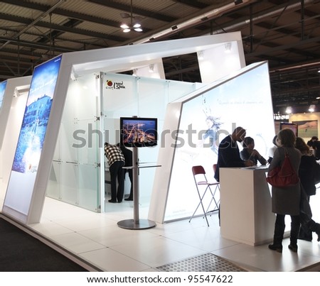 MILAN, ITALY - FEBRUARY 16: People visit Spain tourism exhibition area during BIT, International Tourism Exchange Exhibition February 16, 2012 in Milan, Italy.
