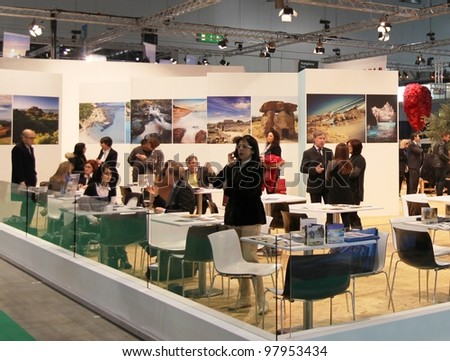 MILAN, ITALY - FEBRUARY 16: People visit Sardegna tourism stand at Italy exhibition area during BIT, International Tourism Exchange Exhibition on February 16, 2012 in Milan, Italy.