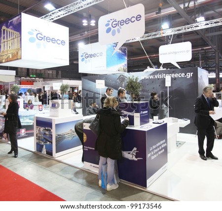 MILAN, ITALY - FEBRUARY 16: People visit Greece exhibition area during BIT, International Tourism Exchange Exhibition on February 16, 2012 in Milan, Italy.
