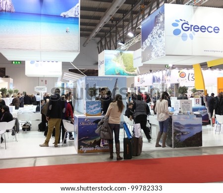 MILAN, ITALY - FEBRUARY 16: People visit international tourism exhibition area during BIT, International Tourism Exchange Exhibition on February 16, 2012 in Milan, Italy.