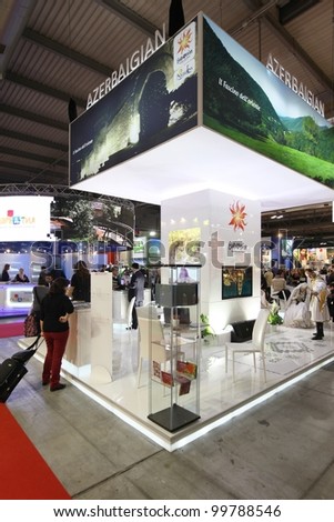 MILAN, ITALY - FEBRUARY 16: People visit international tourism exhibition area during BIT, International Tourism Exchange Exhibition on February 16, 2012 in Milan, Italy.