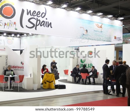 MILAN, ITALY - FEBRUARY 16: People visit Spain tourism exhibition area during BIT, International Tourism Exchange Exhibition on February 16, 2012 in Milan, Italy.