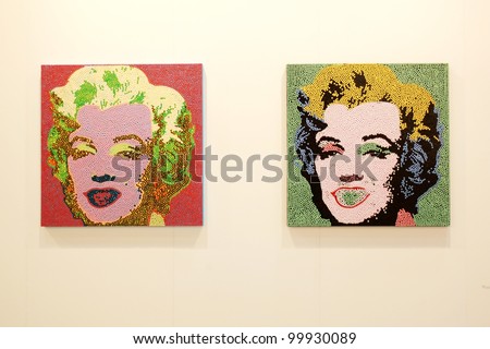 MILAN - MARCH 27: Paintings representing Marylin Monroe in exhibition at MiArt ArtNow, international exhibition of modern and contemporary art March 27, 2010 in Milan, Italy.