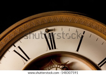 Focus on the roman numerals of an old antique victorian clock