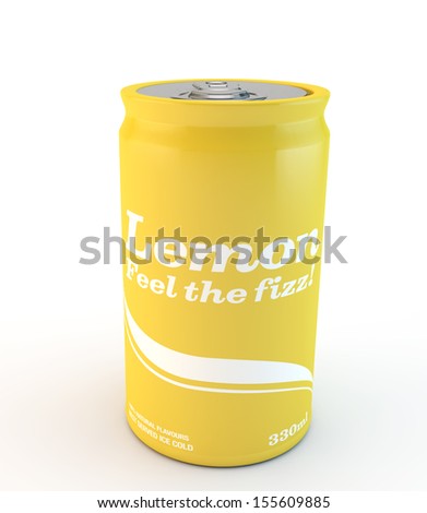 can of yellow lemon fizzy drink isolated on a white background