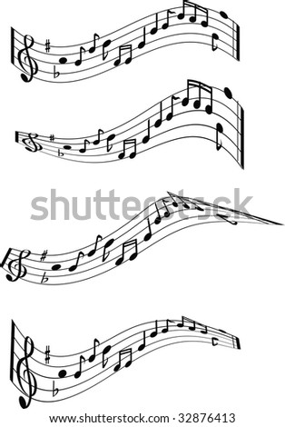stock photo : black and white musical notes illustrated chords