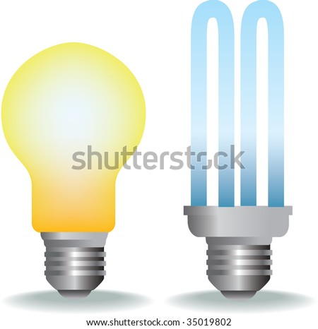illustration of old style and new energy saver bulb