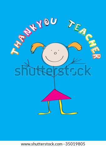 illustration of a child\'s drawing thanking teacher