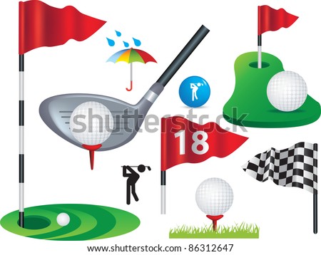 Golf ball, flags and golfing design elements some use gradient mesh