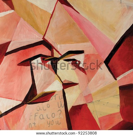 synthetic cubism showing a face at different angles acrylic and oil painting