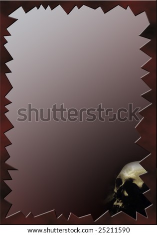 dark jagged frame with a skull in the left corner in the bottom