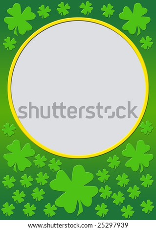 green background with many clover leafs and a round frame for content to be added