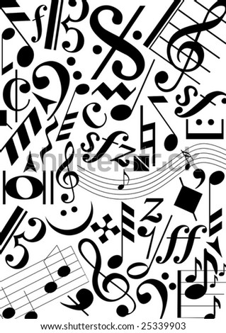 stock vector white background with a pattern out of black music notes