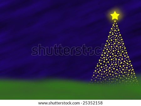 delightful christmas card in landscape format with a blurred gradient colored background and a christmas tree out of many little stars
