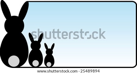 blue gradient easter card in landscape format with three black rabbits on the left