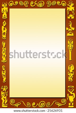 background with a border of african signs and symbols and a yellow frame for filling with content