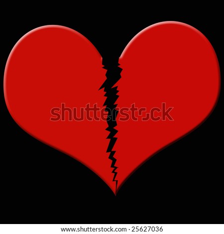 broken red heart on a black background