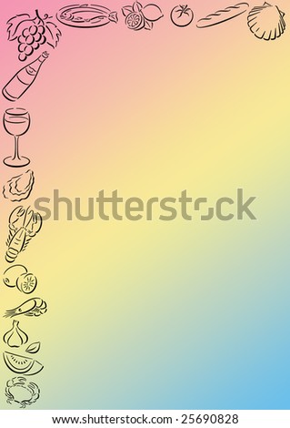gradient colored background with a border of seafood in the top and on the left side