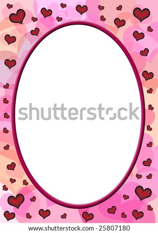 colorful background with many little plastic hearts and a white oval frame