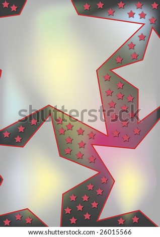 gradient colored background with big glowing stars and many little plastic red stars in the back