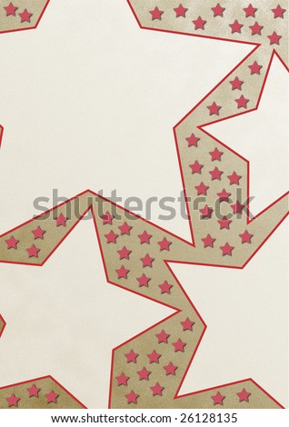 golden rough background with little red plastic stars and big stars for filling with content