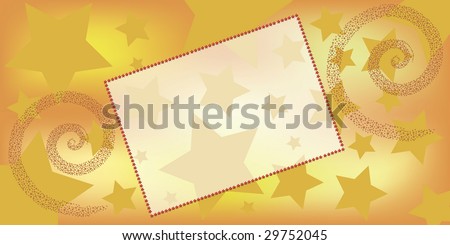 golden greeting card in landscape format with a star-helix and a transparent frame for content to be added