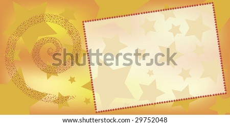 golden greeting card in landscape format with a star-helix and a transparent frame for content to be added